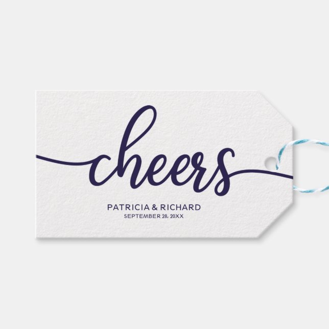 Eleganta Navyblå Kalligrafi Cheers Vinstämpel Presentetikett (Framsidan (Horisontell))