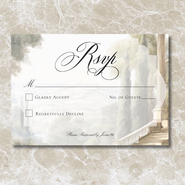 Eleganta neoklassiska vintage scener bröllop OSA kort (Elegant Neoclassical Vintage Scenes Wedding RSVP Card)