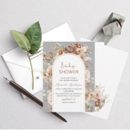 Eleganta neutrala akvarellblommor för baby shower inbjudningar
