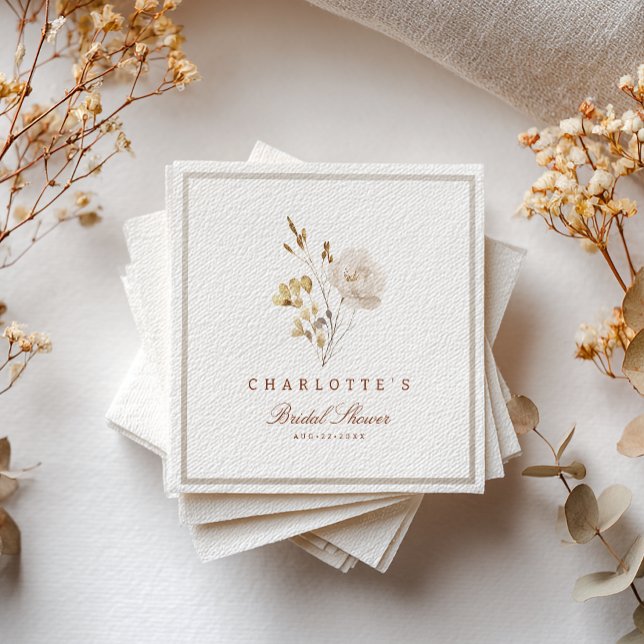 Eleganta neutrala blomsterbröllopsduschpappersserv pappersservett (Bridal Shower Napkins)