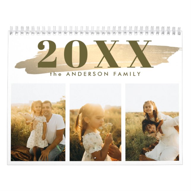 Eleganta neutrala familjefoton i guld  kalender (Omslag)