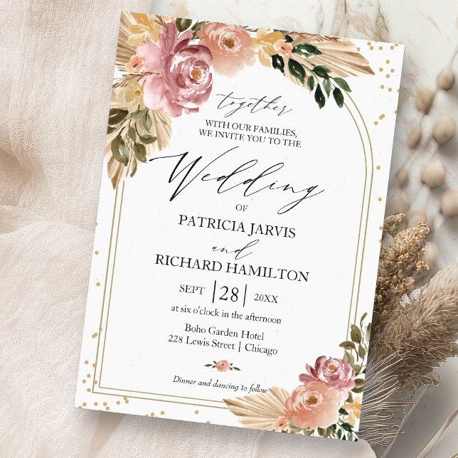 Eleganta neutrala färger Boho blombröllop Inbjudningar (Skapare uppladdad)