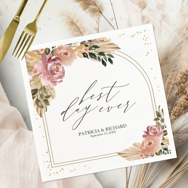 Eleganta neutrala färger Boho blommande bröllopsse Pappersservett (Skapare uppladdad)