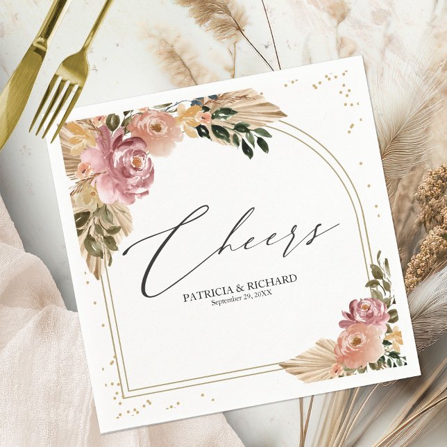 Eleganta neutrala färger Boho blommande bröllopsse Pappersservett (Skapare uppladdad)