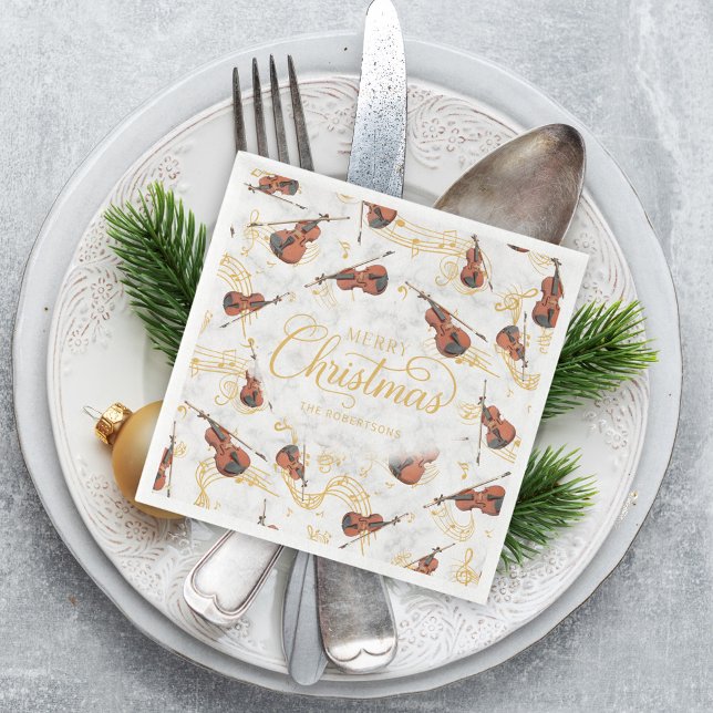 Eleganta noter fiol God Jul skrift Pappersservett (Skapare uppladdad)