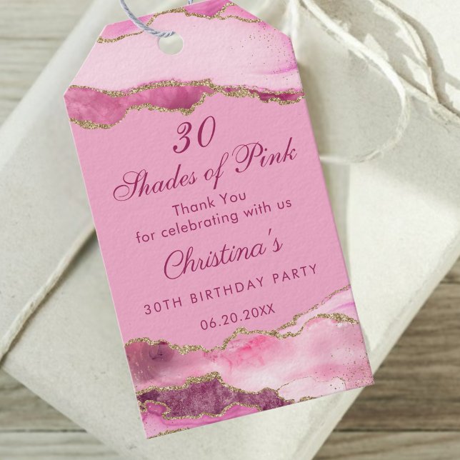 Eleganta Nyanser av Rosa Födelsedagsfest Presentetikett (Elegant  Shades of pink 30th birthday party gift tag)