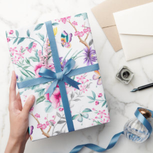 Eleganta och färgrika blommor & fjärilar presentpapper
