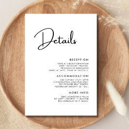 Eleganta och moderna svarta och vita bröllopsdetal tilläggskort