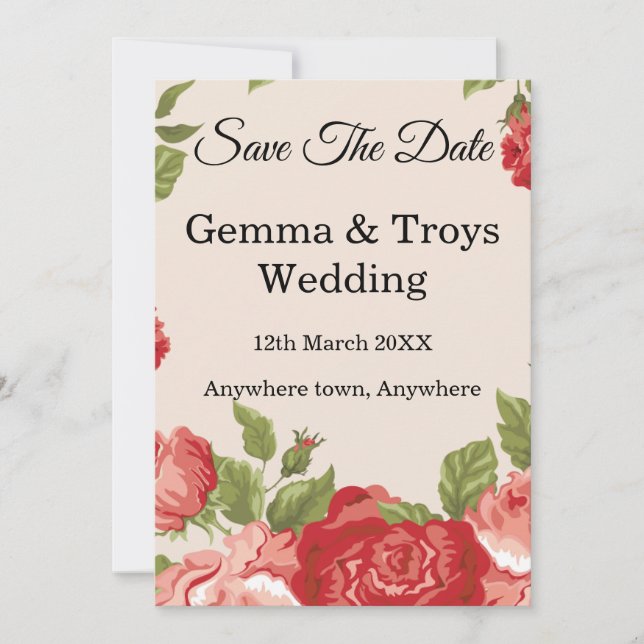 Eleganta och romantiska, röda rosor  Spara datumet Inbjudningar (Framsida)