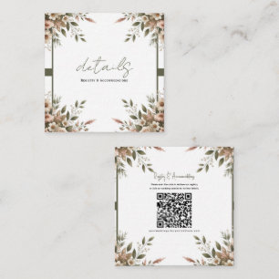 Eleganta Olivgröna och Vita Blommiga Bröllopsdetal Fyrkantigt Visitkort