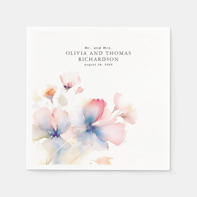 Eleganta Ömtåliga Akvarellblommor Pappersservett (Framsidan)