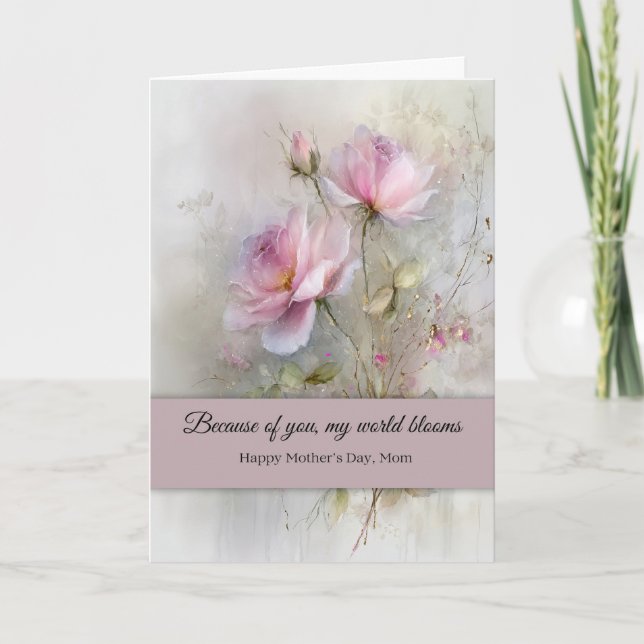 Eleganta önskningar på mors dag Klassisk rosa ros Kort (Framsida)