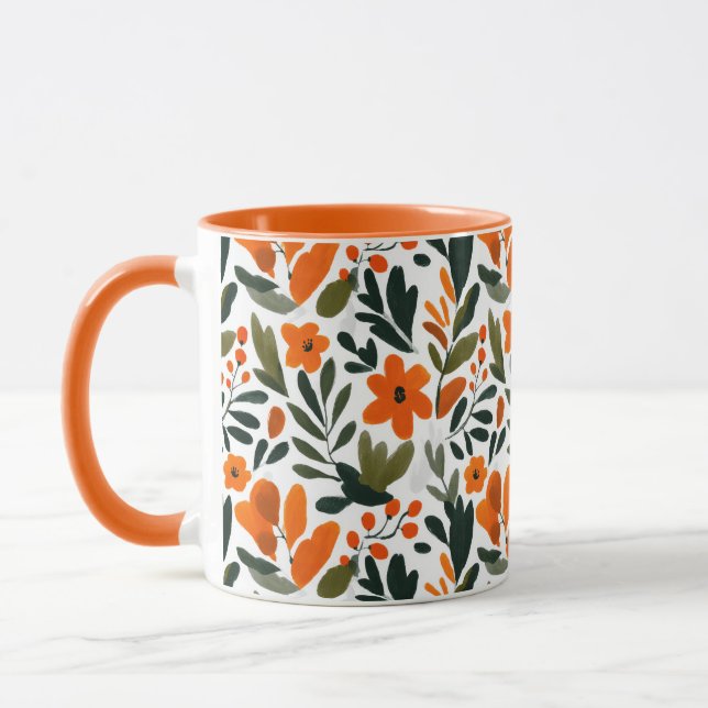 Eleganta Orange Blommor Vår Botanisk Mönster  Mugg (Vänster)