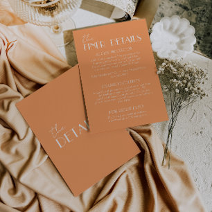 Eleganta orange vita stilrena bröllopsdetaljer tilläggskort
