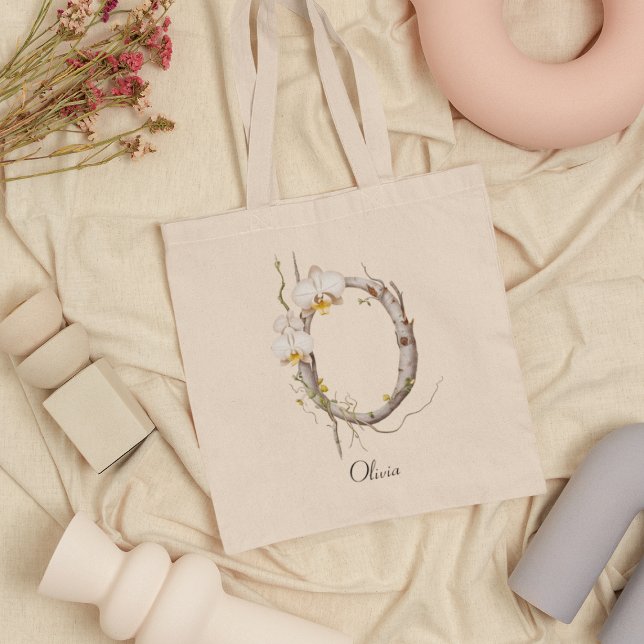 Eleganta orkidéer Blommigt monogram O Anpassat nam Tygkasse (Skapare uppladdad)