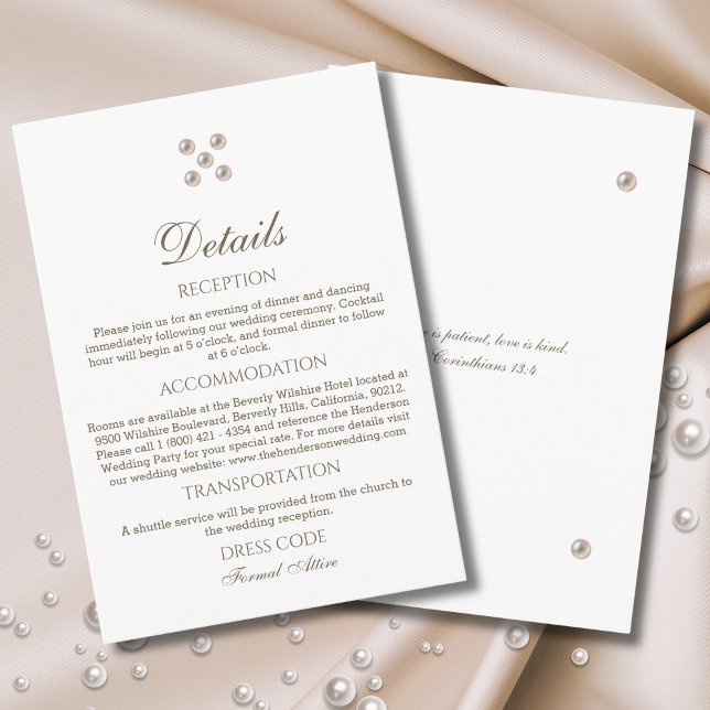 Eleganta pärl kristna bröllopsdetaljer  tilläggskort (Skapare uppladdad)