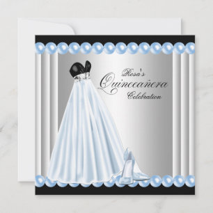 Eleganta pärlfärgade babyblå Quinceanera-inbjudnin Inbjudningar