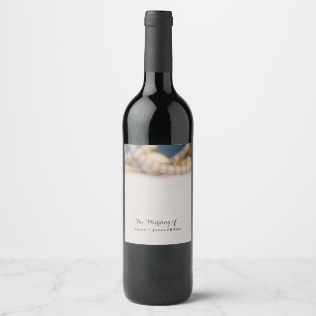 Eleganta pärlor & havssnäckor Strandvinsetiketter Vinflaska Etikett (Framsida)