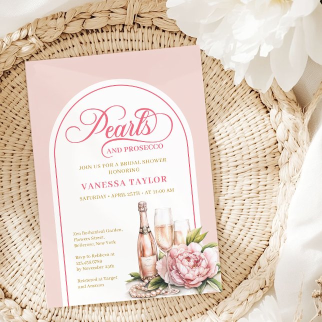 Eleganta pärlor och Prosecco bröllopsdusch-inbjuda Inbjudningar (Elegant Pearls and Prosecco Bridal Shower Invite)