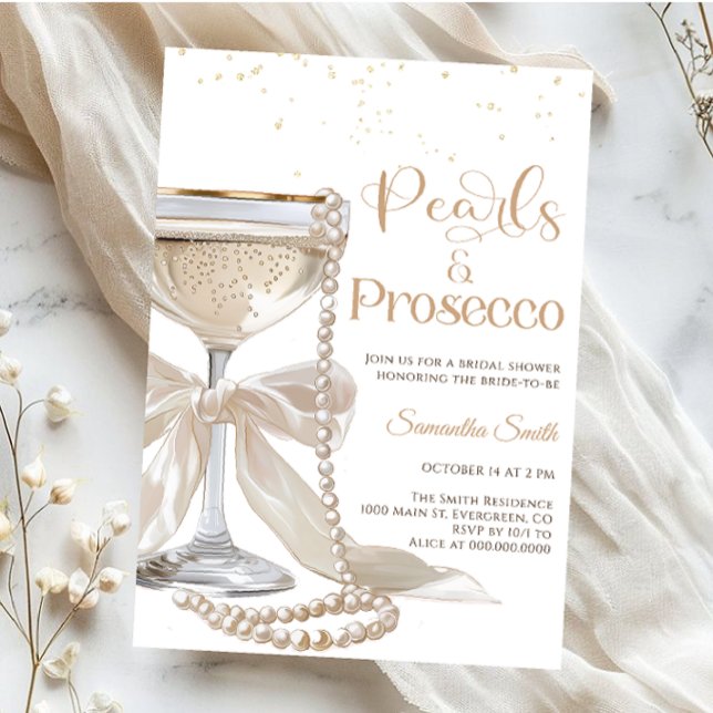 Eleganta pärlor och Prosecco bröllopsdusch   Inbjudningar (Skapare uppladdad)