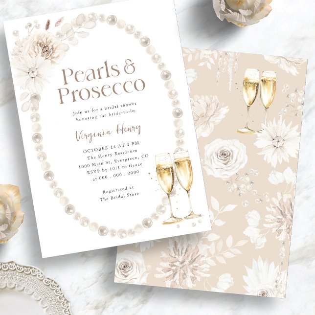 Eleganta pärlor och Prosecco bröllopsdusch Inbjudningar (Elegant Pearls and Prosecco Bridal Shower Invitation
)