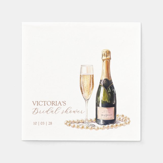 Eleganta pärlor och Prosecco bröllopsdusch Pappersservett (Framsidan)