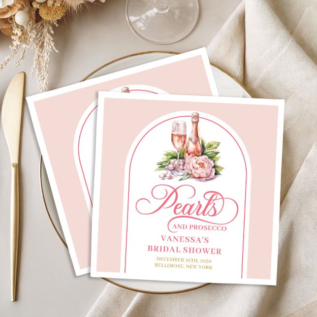 Eleganta pärlor och Prosecco bröllopsdusch servett (Elegant Pearls and Prosecco Bridal Shower Napkin)