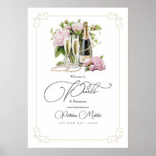 Eleganta pärlor och Prosecco Bröllopsdusch-välkomm Poster