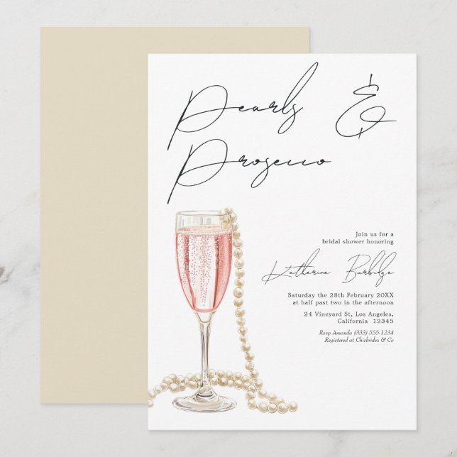 Eleganta pärlor och Prosecco bröllopsfest Inbjudningar (Fram/baksida)
