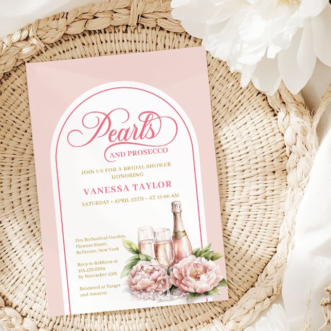 Eleganta pärlor och Prosecco bröllopsinbjudan Invi Inbjudningar (Chic Pearls and Prosecco Bridal Invitation Invite)