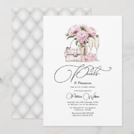 Eleganta pärlor och Prosecco Rosa blomster Bröllop Inbjudningar
