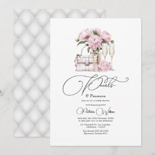 Eleganta pärlor och Prosecco Rosa blomster Bröllop Inbjudningar