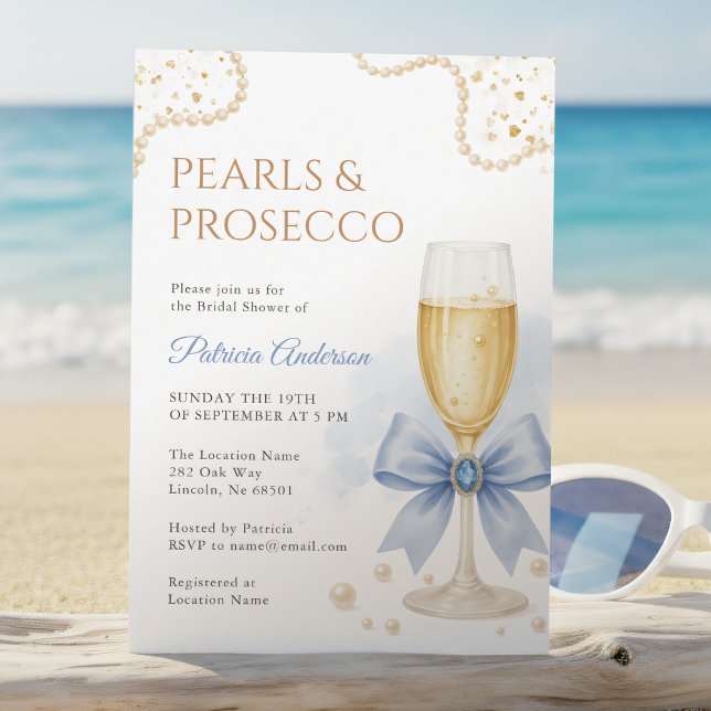 Eleganta pärlor & Prosecco bröllopsdusch-inbjudan Inbjudningar (Skapare uppladdad)