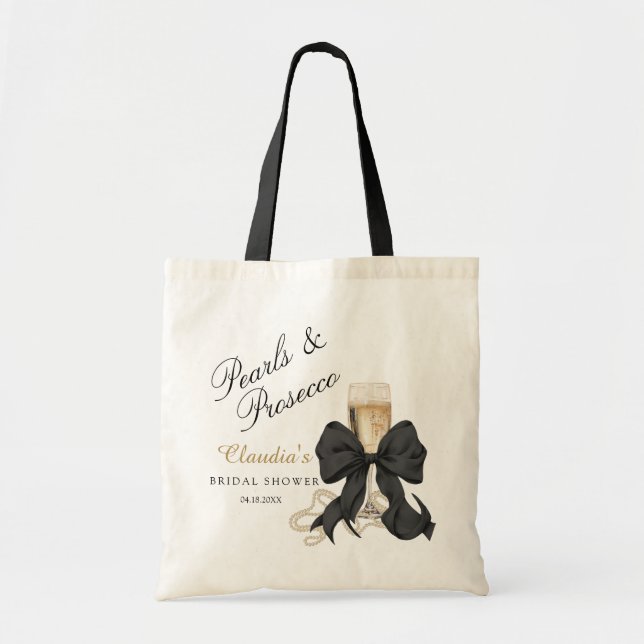 Eleganta pärlor & Prosecco bröllopsduschpresent Tygkasse (Framsidan)