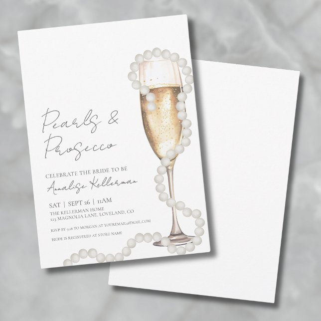 Eleganta pärlor & Prosecco Champagne möhippa Inbjudningar (Elegant Pearls & Prosecco Champagne Bridal Shower Invitation)