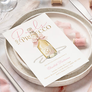 Eleganta pärlor & Prosecco Rosa Slöja 50-årsfirand Inbjudningar