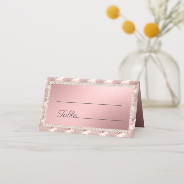 Eleganta pärlor Rosa Roséguld Placeringskort (Framsida)