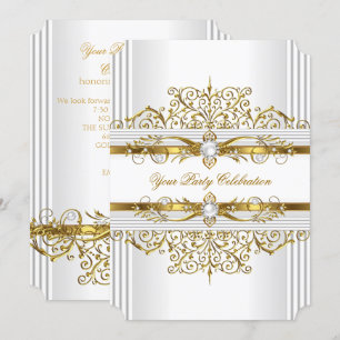 Eleganta pärlor Vitt Guld Elegant Födelsedagsfest Inbjudningar