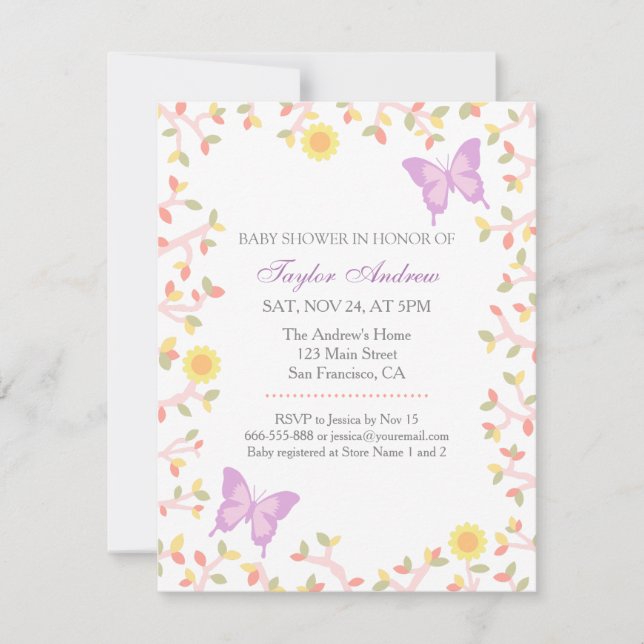 Eleganta Pastell Fjäderlöv Baby Shower Inbjudningar (Framsida)
