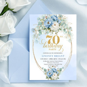 Eleganta pastellblå blommor 70-års födelsedagsinbj inbjudningar