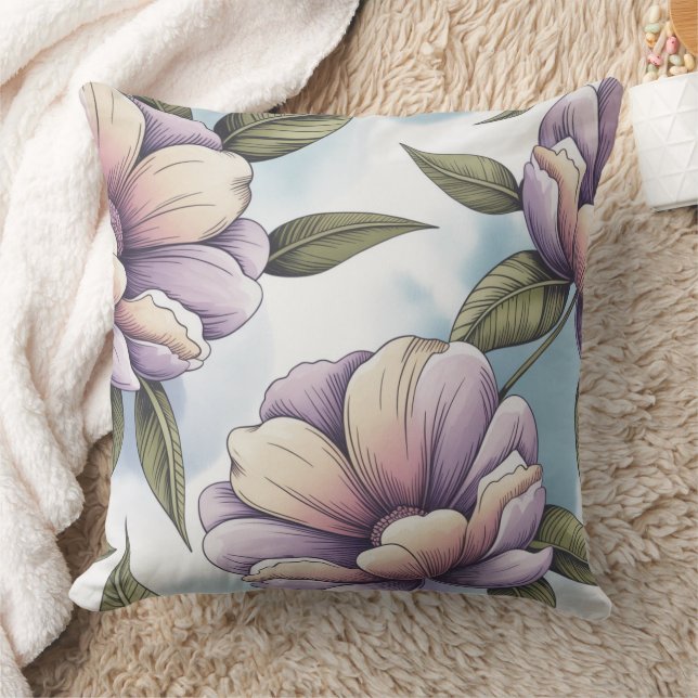 Eleganta Pastellblommor Kudde (Filt)