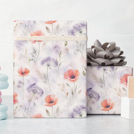Eleganta pastellfärgade vallmo och vilda blommor p presentpapper