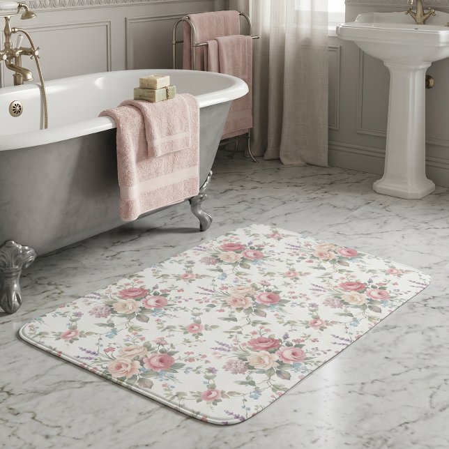 Eleganta pastellrosor shabby chic badrumsmatta (Skapare uppladdad)
