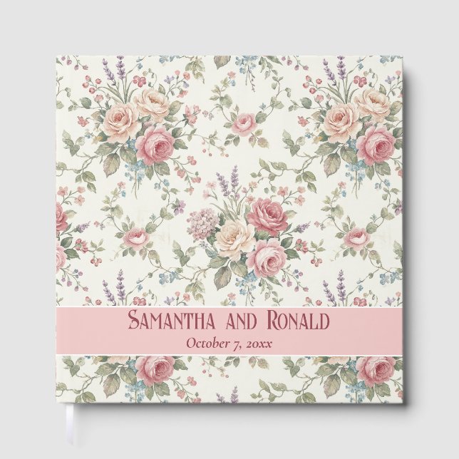 Eleganta Pastellrosor Shabby Chic Bröllop Gästböcker (Framsida)