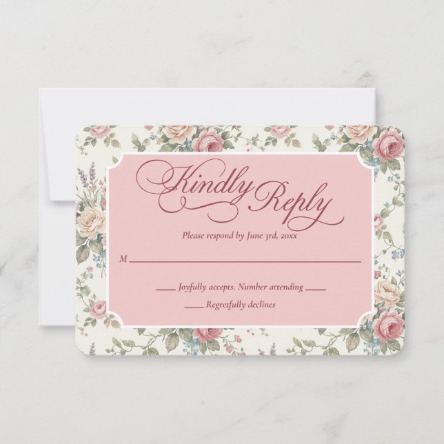 Eleganta Pastellrosor Shabby Chic Bröllop OSA Kort (Framsida)
