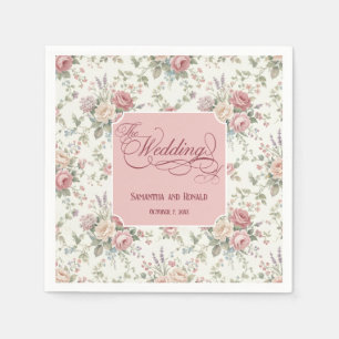 Eleganta Pastellrosor Shabby Chic Bröllop Pappersservett