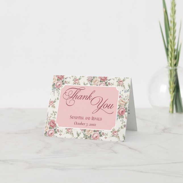 Eleganta Pastellrosor Shabby Chic Bröllop Tack Kort (Framsida)