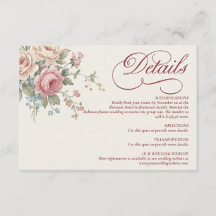 Eleganta Pastellrosor Shabby Chic Bröllop Tilläggskort