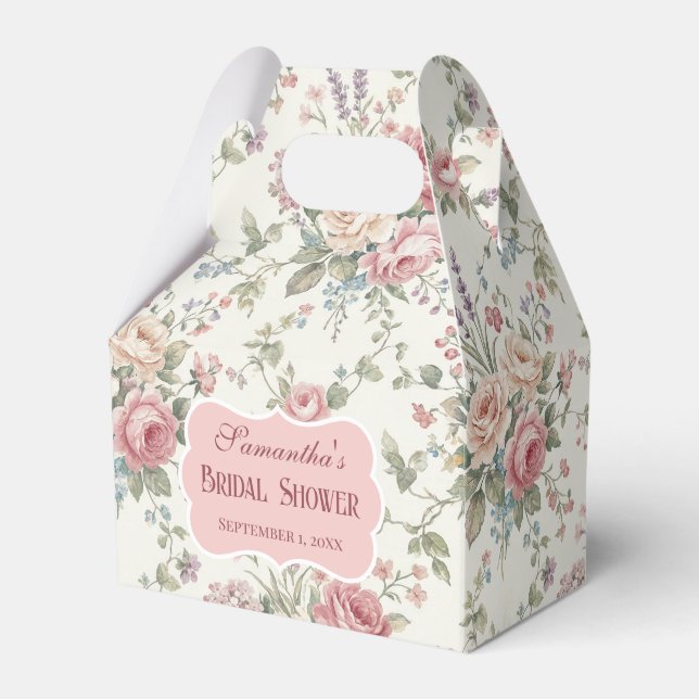 Eleganta Pastellrosor Shabby Chic Bröllopsdusch Presentaskar (Framsidan Sidan)