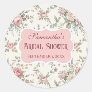 Eleganta Pastellrosor Shabby Chic Bröllopsdusch Runt Klistermärke